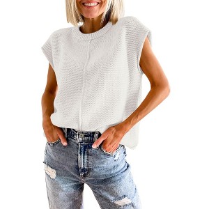BLUEMING Womens Tank Tops Cap Sleeves Casual Crew Neck Loose Fit Knit Lightweight Pullover Sweater - 1 of 4