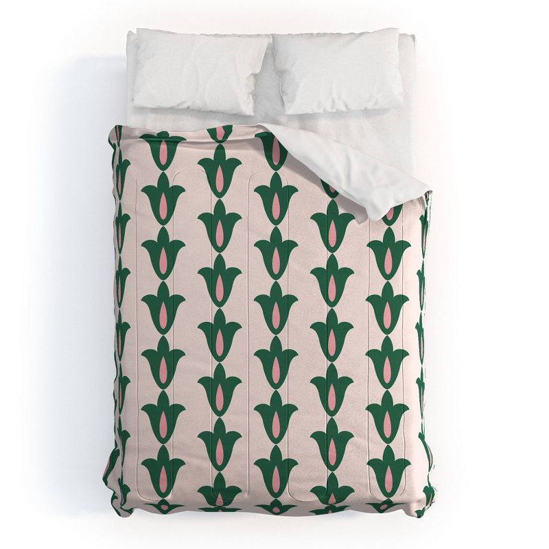 Deny Designs Maritza Lisa Retro Green Floral Comforter Set Green, 1 of 4