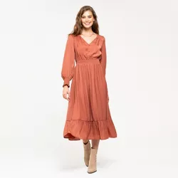 August Sky Women's Smocked Cinched Midi Dress RDC2047_Terracotta_Large