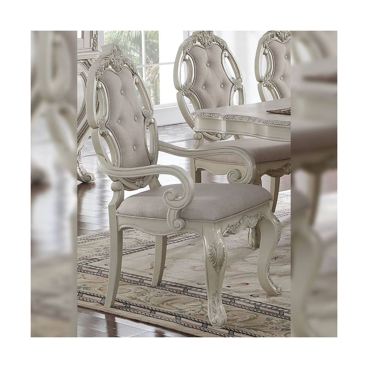 23" Ragenardus Dining Chair Fabric and Antique White Finish - Acme Furniture - thumbnail 6