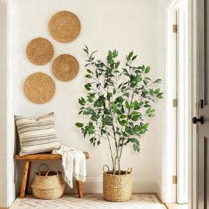 Ficus Trees Artificial Indoor,Tall Faux Ficus Tree with Black Planter Green Fake Moss, Artificial Plants with Natural Wood Trunk for Home Office Decor - 1 of 4