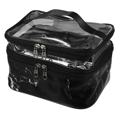 Unique Bargains Black Double Layer Makeup Bag Cosmetic Travel Bag Make ...