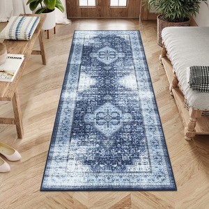 Faux Wool Boho Vintage Floral Printed Area Rug Ultra Thin Low Pile Machine Washable Stain Resistant Non Slip Non Shedding Pet Friendly Floor Rug - 1 of 4