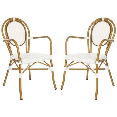 Rosen White and Tan Wicker Bistro Arm Chair Set