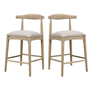 PAGED Wooden Bar Stools, 26.5" Seat Height Counter Stools with Ergonomic Footrest, Upholstered Dining Chairs for Kitchen Island, Set of 2 - 1 of 4