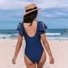 Women's Deep V Neck Short Ruffle Split Sleeve U Back One Piece Swimsuit - Cupshe - image 4 of 4