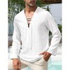 Clearlove Mens Linen Henley Shirts Lace Up Long Sleeve V Neck Casual Lightweight Cotton Hippie Shirts - 4 of 4