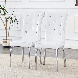 DOMETOUR Dining Chair Set of 2 Retro Faux Alligator Skin Upholstered Electroplated Metal Legs - 1 of 4