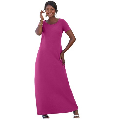 Jessica London Women's Plus Size T-Shirt Casual Short Sleeve Maxi Dress -  34, Raspberry Pink