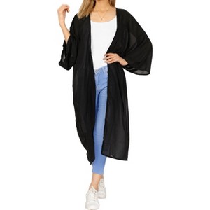 LA LEELA Women's Open Front Summer Vacation Beachwear Long Bathing Suit Duster Holiday Swimwear Swim Suit Coverups Casual Top 1X-2X Black Solid - 1 of 4