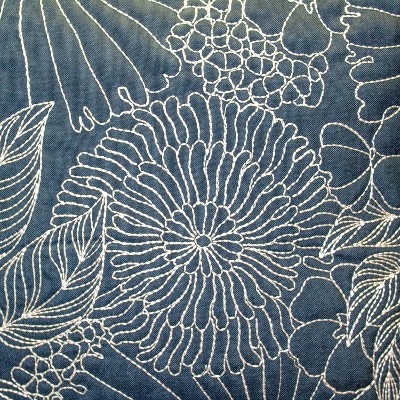 Navy and White Embroidered Floral Square Throw Pillow