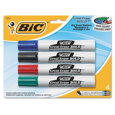 Bic Great Erase Bold Tank-Style Dry Erase Marker Chisel Tip Assorted 4/Pack DECP41ASST