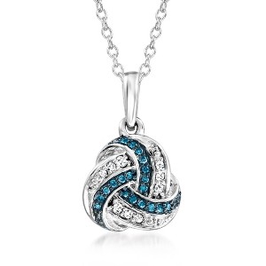 Ross-Simons 0.10 ct. t.w. Blue and White Diamond Love Knot Pendant Necklace in Sterling Silver - 1 of 3