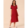 cheibear Women's V Neck Short Sleeves with Pockets Slit Long Nightgown - 2 of 4