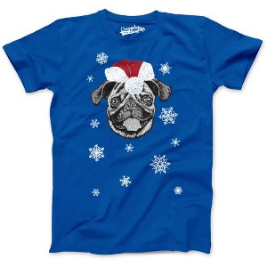 Mens Santa Pug Ugly Christmas Sweater Holiday T Shirt - Crazy Dog Men's T Shirt - 1 of 4