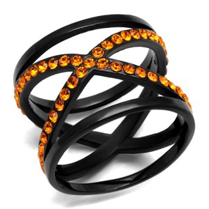 Slickblue Women's Cross Band Ring, Black Stainless Steel, Orange Synthetic Crystals, Layered Statement Style, Sizes 5–10 - 1 of 4