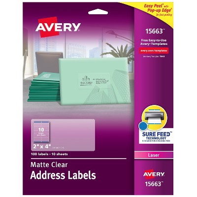 Avery Matte Clear Shipping Labels Sure Feed Technology Laser 2" x 4" 792112