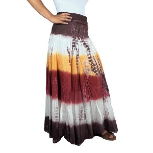 Agan Traders Women's Boho Summer Tie-dye High Waistband A Line Flared Maxi Skirt - 1 of 4
