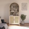 JUJABU 70" Light Oak Bohemian Arched Storage Cabinet with 2 Rattan Doors & Adjustable Shelves for Kitchen, Living Room - 3 of 4
