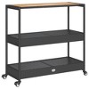 vidaXL Bar Cart 3-Tier Black Poly Rattan and Solid Wood Acacia - 2 of 4