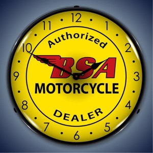 Collectable Sign & Clock | BSA Motorcycle LED Wall Clock Retro/Vintage, Lighted - Great For Garage, Bar, Mancave, Gym, Office etc 14 Inches - 1 of 4