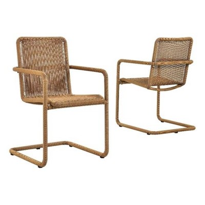 Modway Abacus Outdoor Wicker Dining Chairs Set of 2 in Natural-Wicker Patio Chairs w/Cantilever Steel Frame