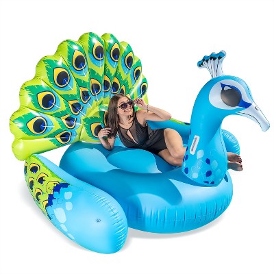 Joyfy Pool Floats Adult, Inflatable Pool Floaties Raft Toys, 66" Giant Blue Peacock Ride On Pool Raft for Summer Swim Beach Water Fun