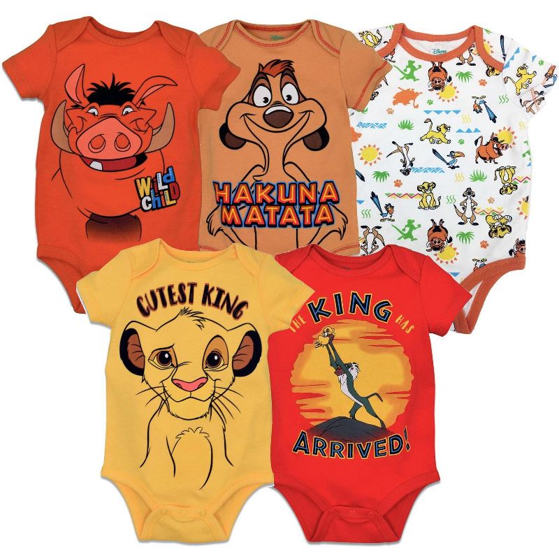 Disney Mickey Mouse Lion King Winnie the Pooh Pixar Toy Story Finding Nemo Baby 5 Pack Bodysuits Newborn to Infant, 1 of 10