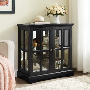 Wooakway 32"H Oak Antique Curio Display Cabinet with Adjustable Shelves and Lattice Doors Retro Style Bookcase Storage Cabinet - 1 of 4