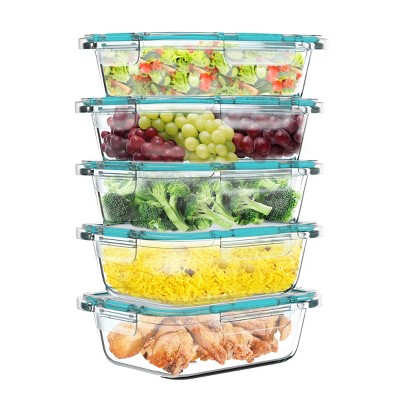 Glass Food Storage Containers-3, Two Compartment Portion Control Meal Prep  Glassware With Snap Shut Lids-microwave, Dishwasher Safe By Hastings Home :  Target