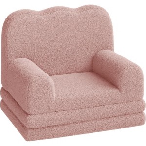 Kids Couch, 2-in-1 Convertible Toddler Sofa Chair, Fold Out Lounger Bed, Soft Teddy Fleece for Playroom, Nursery, Birthday Gift - 1 of 4