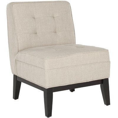 Brown Faux Leather Armless Slipper Accent Chair with Wood Legs