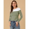 INSPIRE CHIC Women's Color Block Round Neck Long Sleeves Striped Basic T-Shirt - 2 of 4