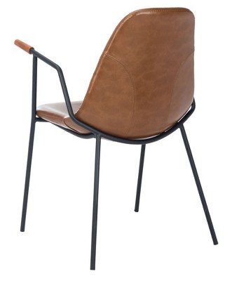 Cognac Faux Leather and Black Metal Arm Chairs, Set of 2