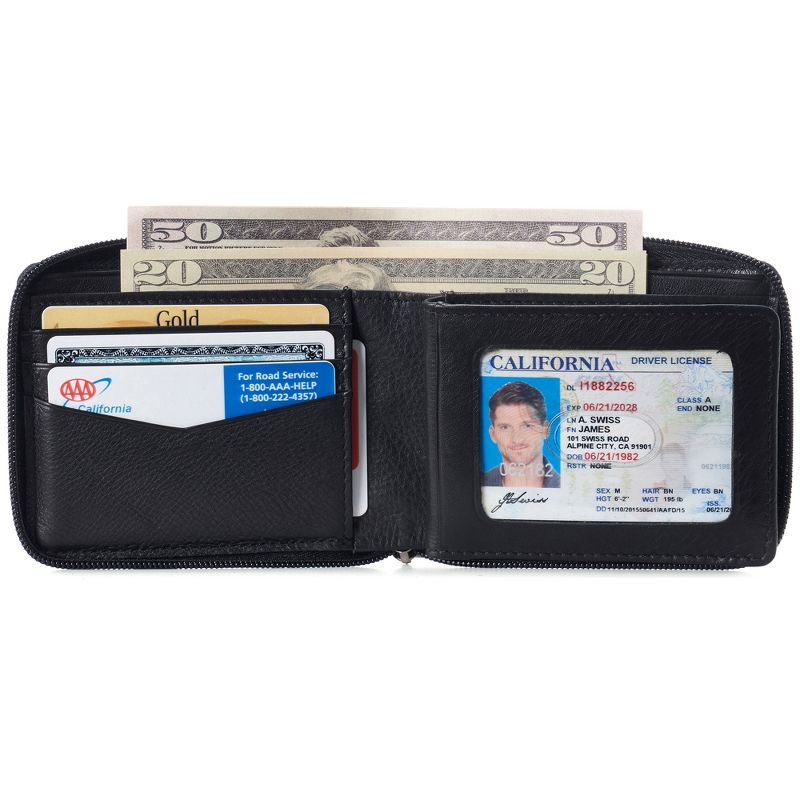 Alpine Swiss Logan Zipper Bifold Wallet For Men or Women RFID Safe Comes in a Gift Box, 2 of 7