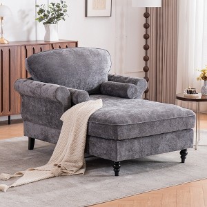 Hrinhom 43.3" W Chaise Lounge, Modern Chenille Sleeper Sofa Bed,Accent Armchair - 1 of 4