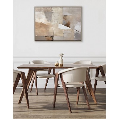 Large Gray and Beige Abstract Canvas Art with Wooden Frame