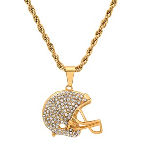 Steeltime 24" Men's 18k gold plated stainless steel and simulated diamonds football helmet pendant - 1 of 4