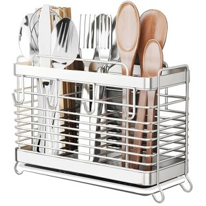LunaLulinlk Utensil Holder for Kitchen Counter, Stainless Steel Utensil Drying Rack for Countertop with 3 Compartments, Drain Tray - 1 of 4