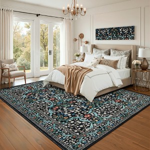 Boho Floral 8x10 Area Rug for Living Room Dining Room Washable Rug for Under Table Non-Slip Stain Resistant Floor Carpet for Bedroom Nursery Playroom - 1 of 4
