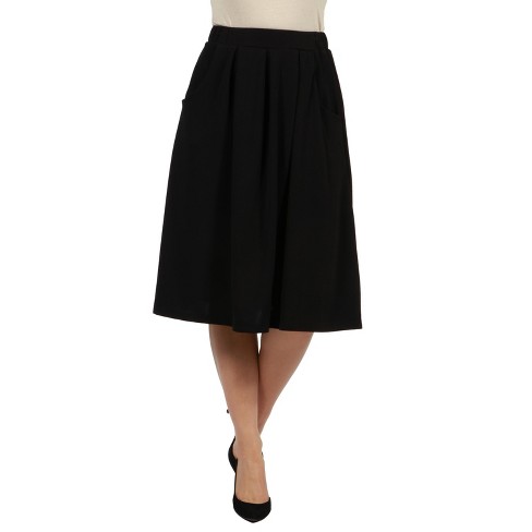 24seven Comfort Apparel Women's Classic Knee Length Black Skirt-Black-S