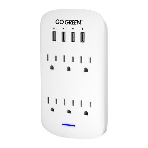 GoGreen Power (GG-16000USB4) 6 Outlet 2.4 AMP USB Wall Tap Adapter with USB Ports and Surge Protection, 735 Joules Surge Rating, White - 1 of 4
