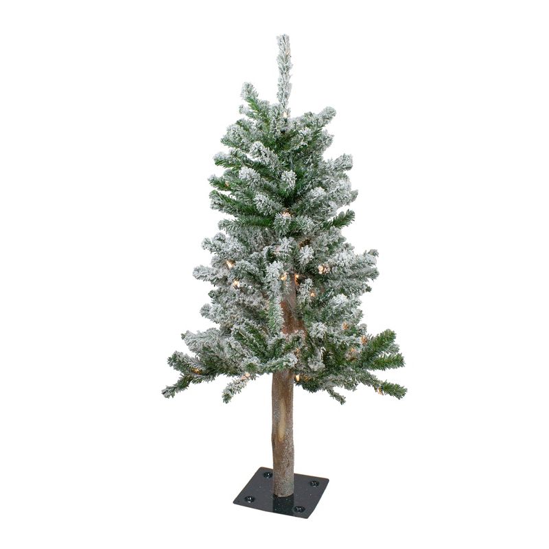 Northlight 3' Pre-Lit Flocked Alpine Artificial Christmas Tree - Clear Lights, 1 of 9