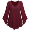 Womens Tops Dressy Casual 3/4 Bell Sleeve Blouses Double Layered Chiffon Work Tunic Shirts - 3 of 4