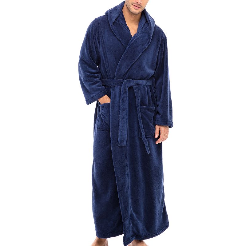 Men's Classic Winter Robe, Full Length Hooded Bathrobe, Cozy Plush Fleece, 1 of 10
