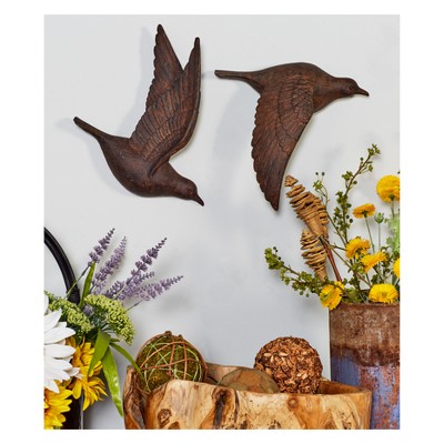 Brown Metallic 3D Sculpted Bird Wall Decor Set