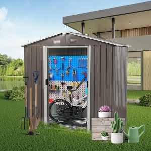 8ft x 4ft Outdoor Metal Storage Shed, With Anchors Hooks Padlock Gloves Weatherproof Aluminum Frames Outdoor Storage House - 1 of 2