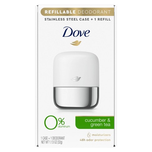Dove Beauty 0% Aluminum Cucumber & Green Tea Refillable Deodorant Stainless Steel Case + 1 Refill - 1.13oz - image 1 of 4