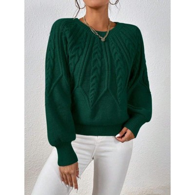 Coolmee Women's Sweaters Long Sleeve Chunky Cable Knit Casual Crew Neck Pullover Sweater