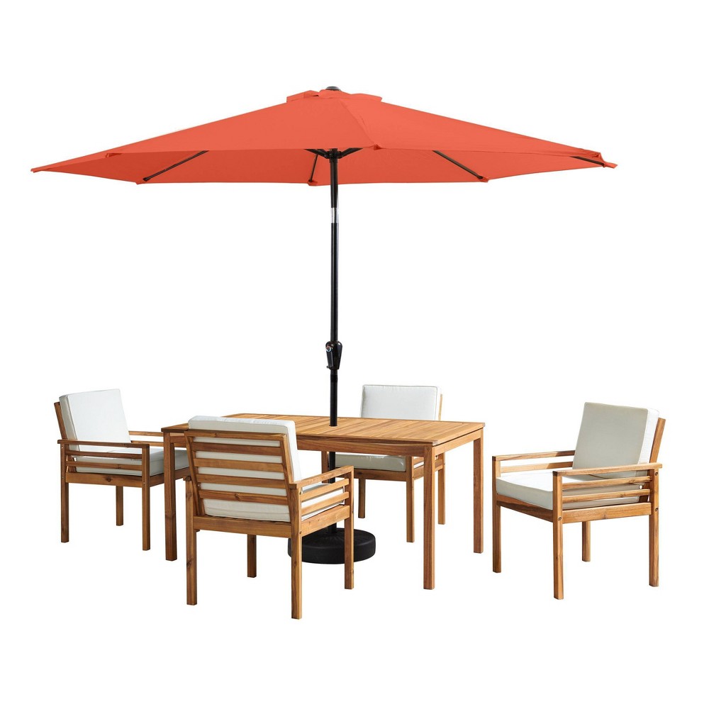 Photos - Dining Table Alaterre Furniture 6pc Outdoor Patio Dining Set, Okemo Table with 10' Auto Tilt Umbrella Orange